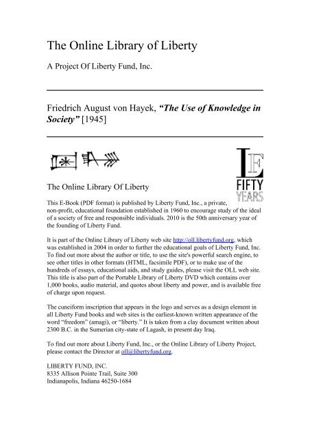 Hayek The Use Of Knowledge In Society Main Points